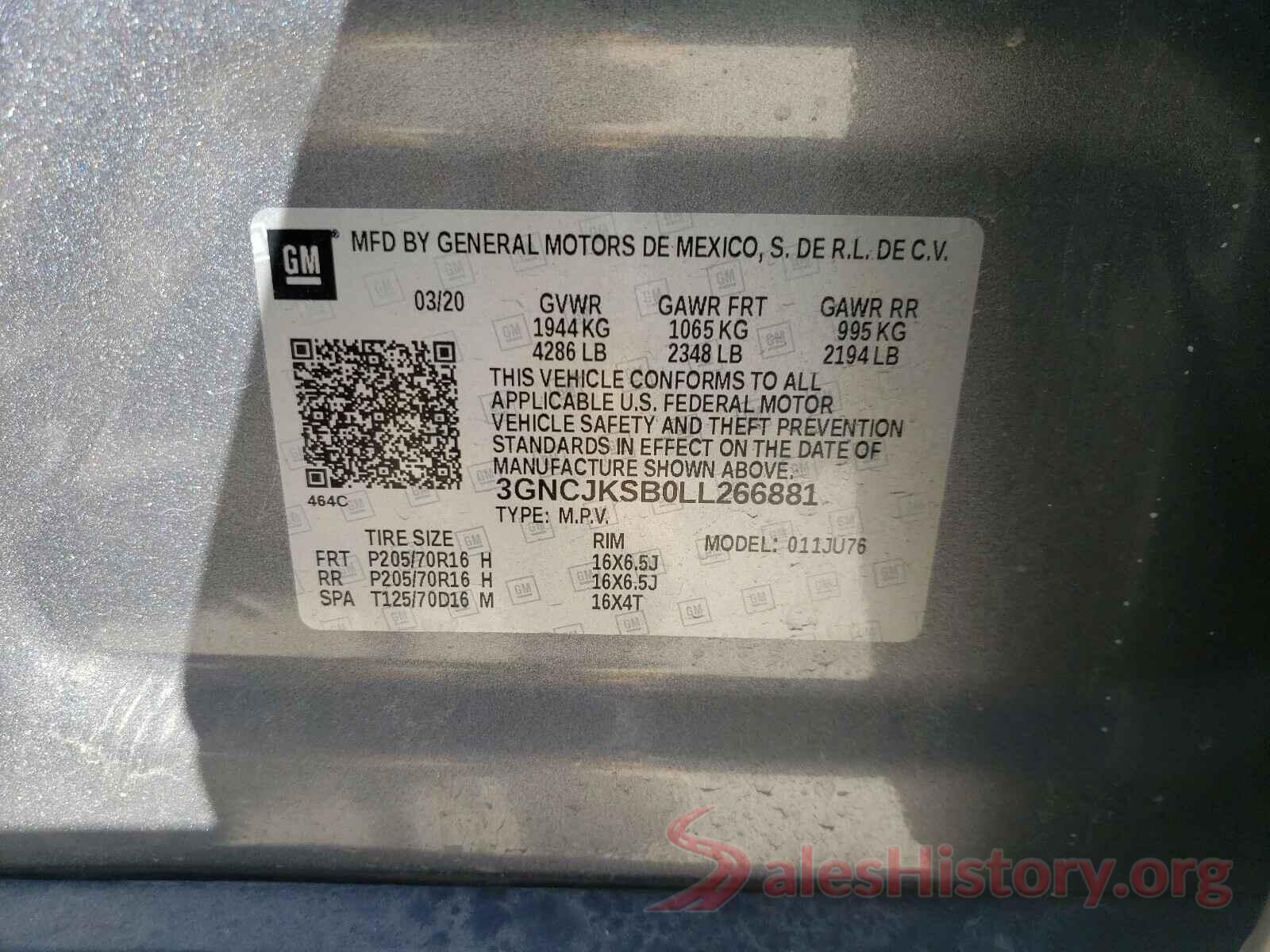 3GNCJKSB0LL266881 2020 CHEVROLET TRAX