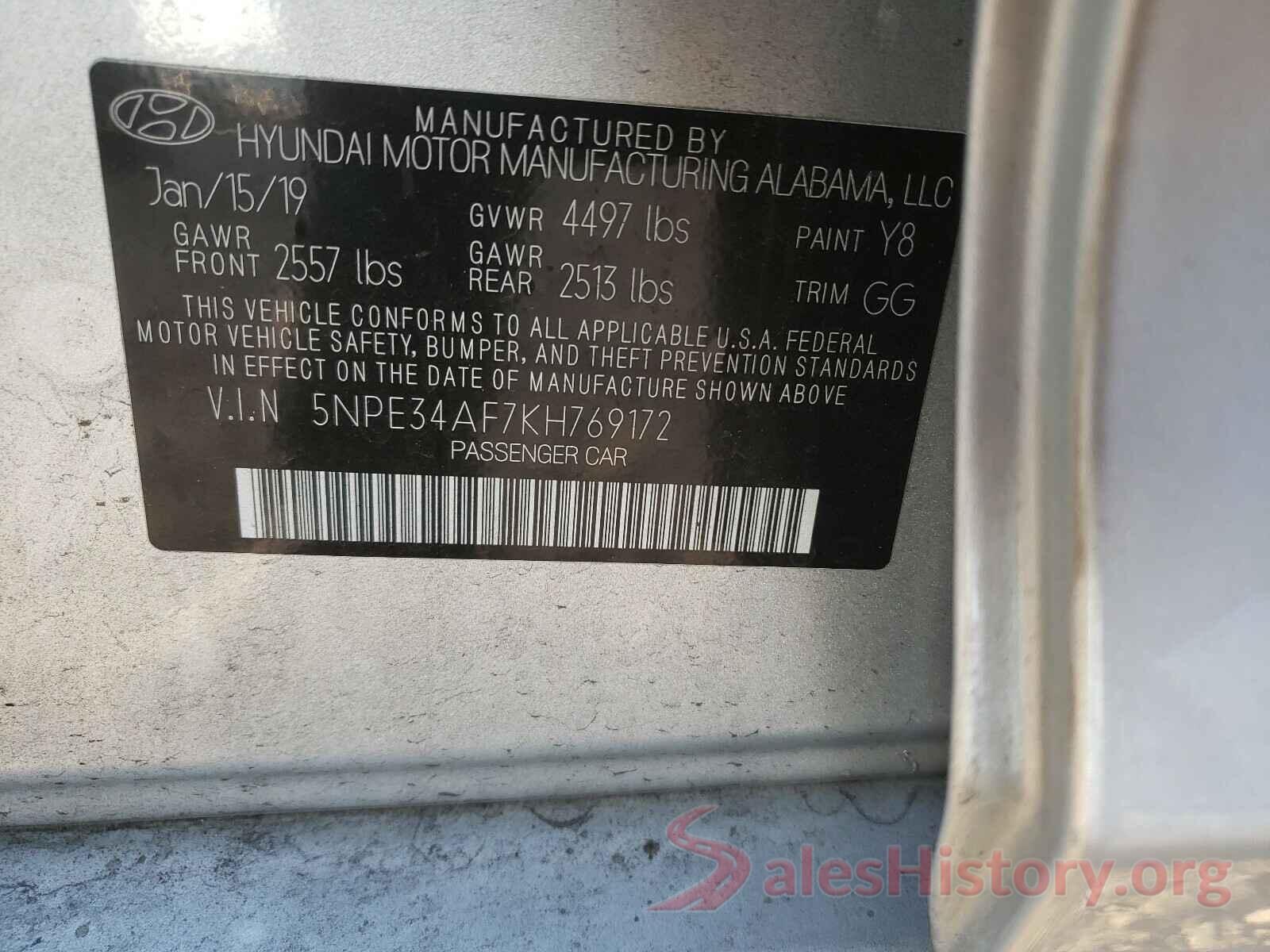 5NPE34AF7KH769172 2019 HYUNDAI SONATA