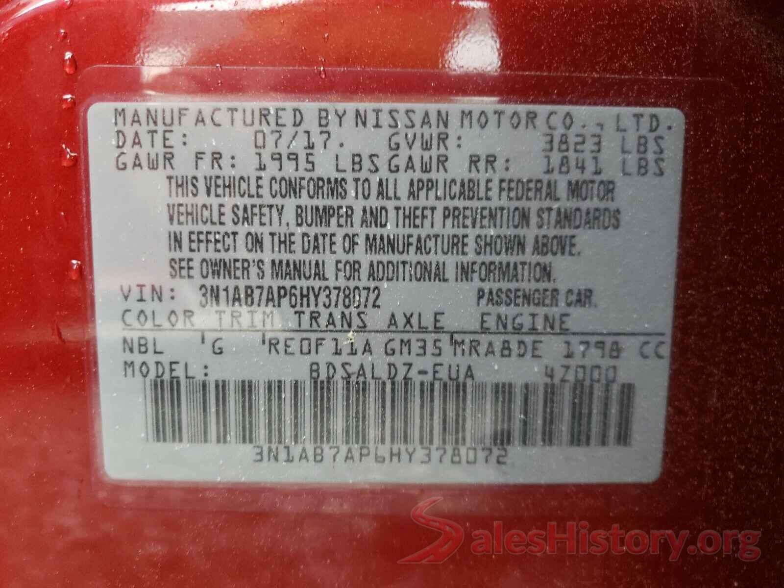 3N1AB7AP6HY378072 2017 NISSAN SENTRA