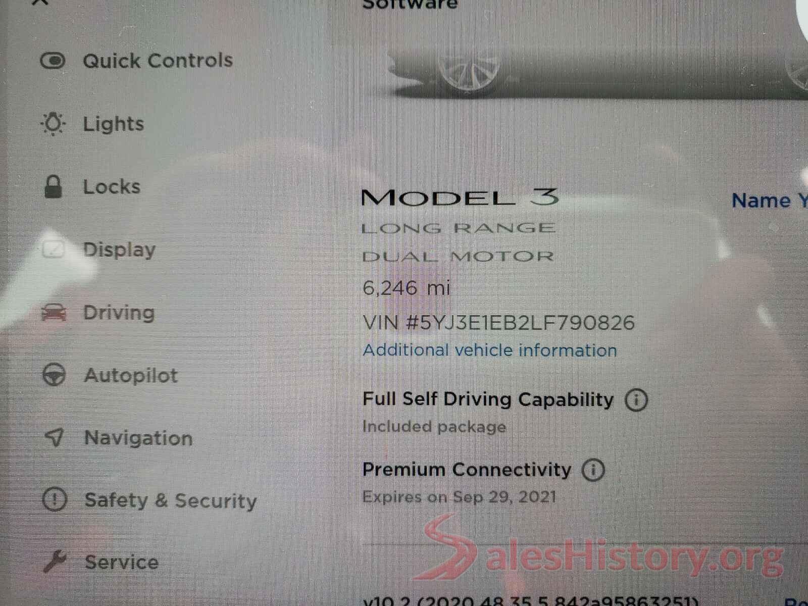 5YJ3E1EB2LF790826 2020 TESLA MODEL 3