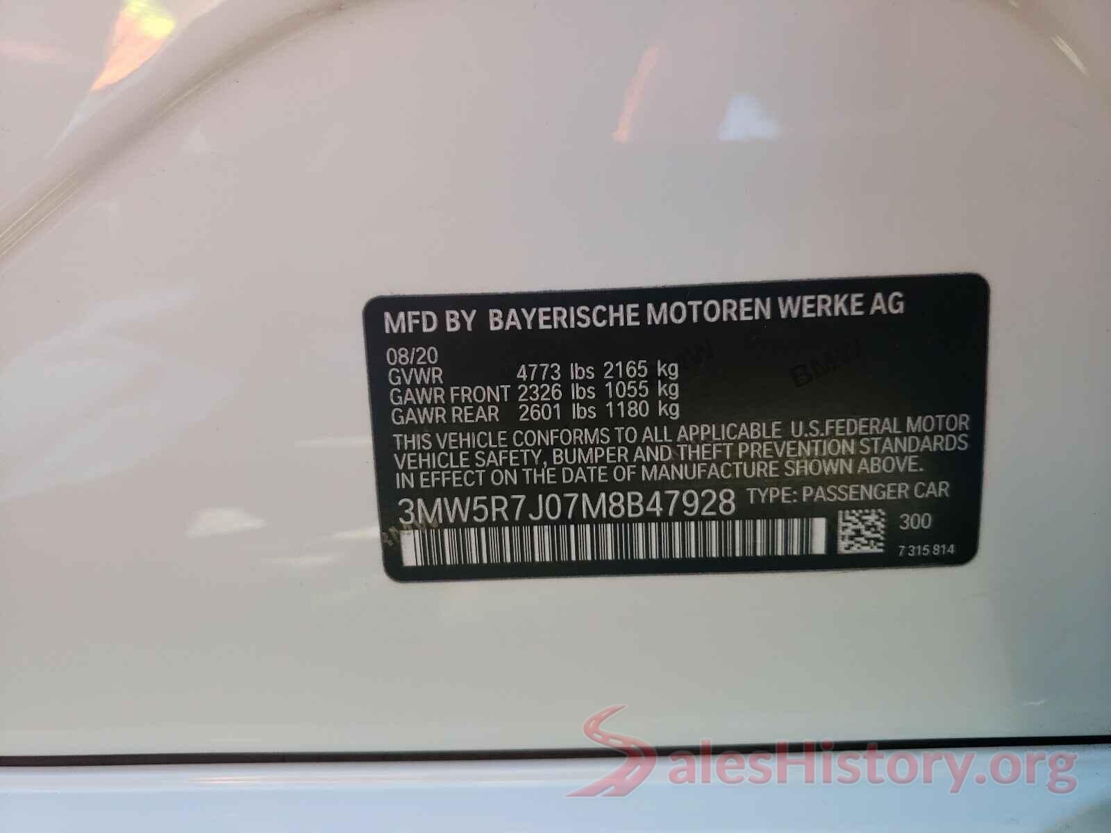 3MW5R7J07M8B47928 2021 BMW 3 SERIES