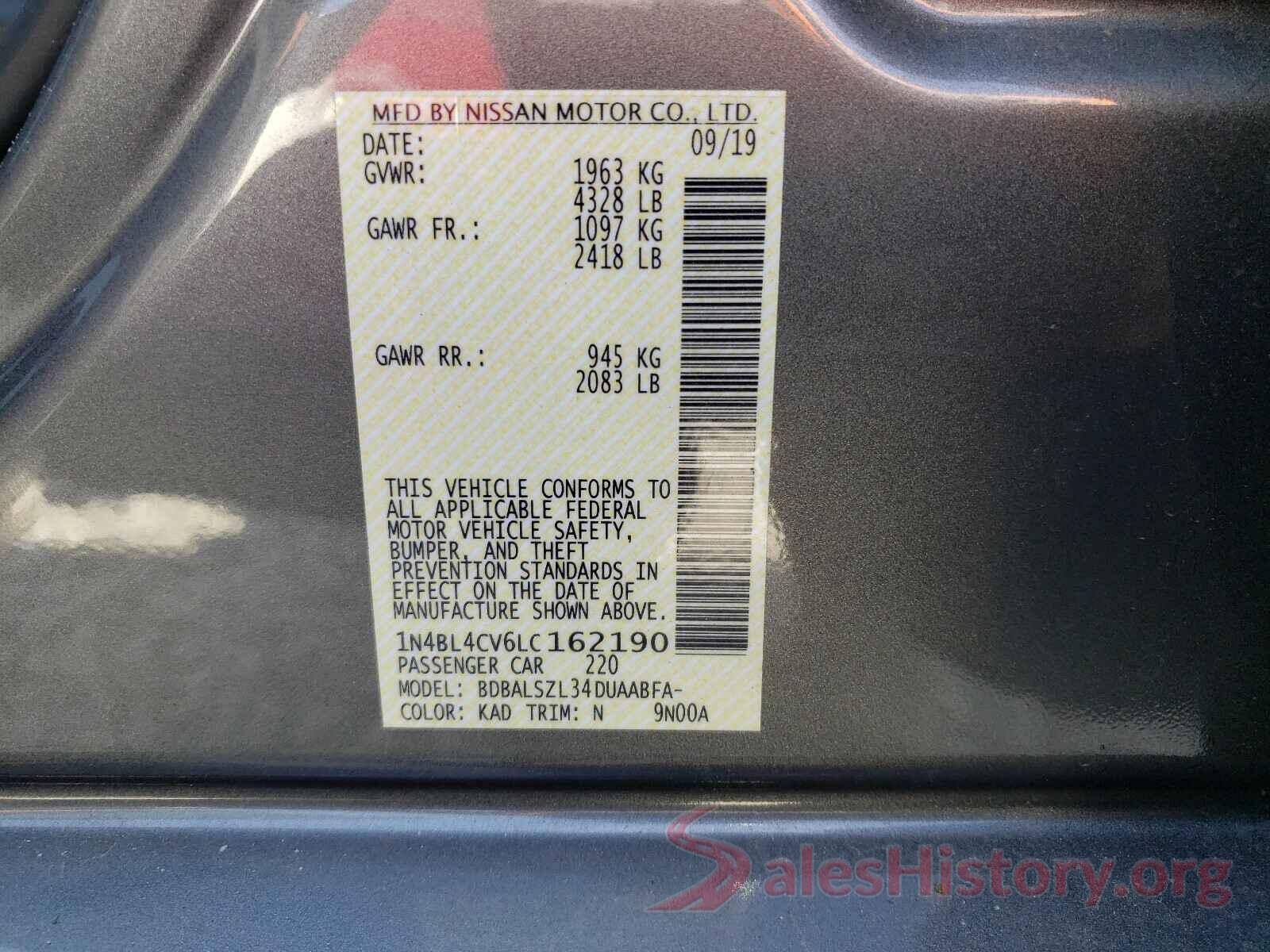 1N4BL4CV6LC162190 2020 NISSAN ALTIMA