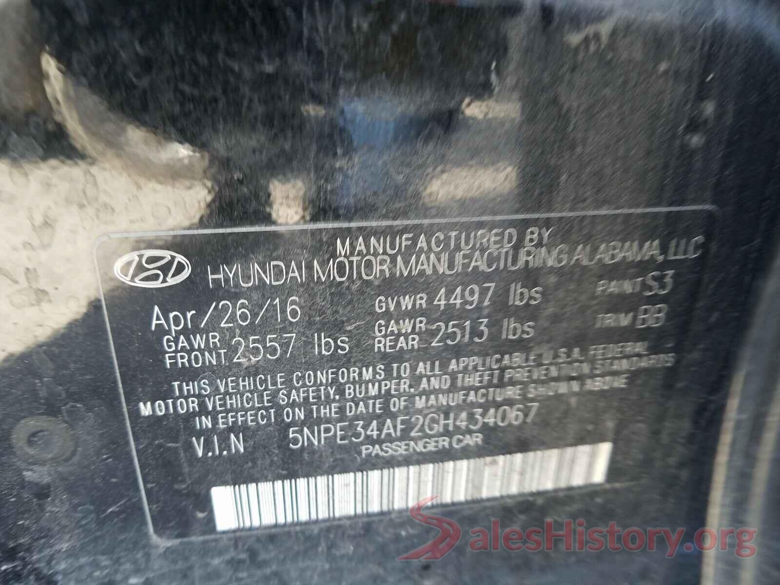 5NPE34AF2GH434067 2016 HYUNDAI SONATA