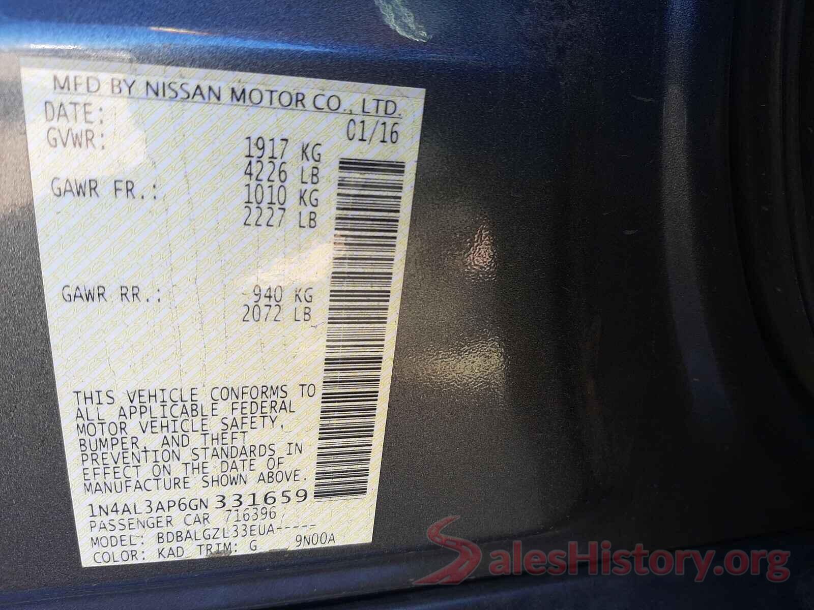 1N4AL3AP6GN331659 2016 NISSAN ALTIMA