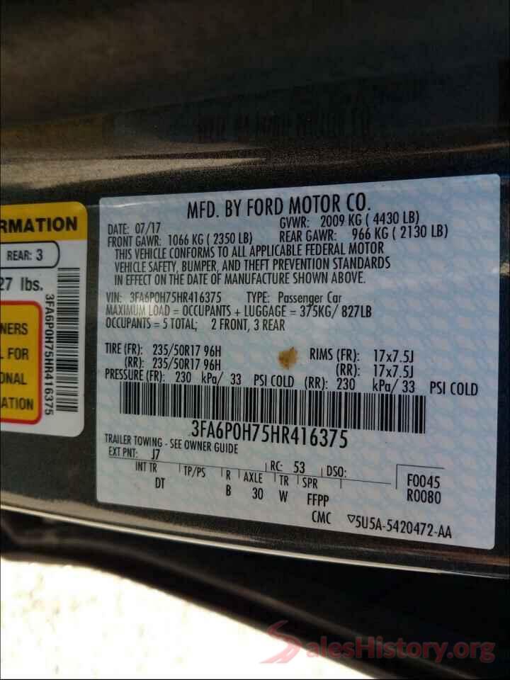 3FA6P0H75HR416375 2017 FORD FUSION