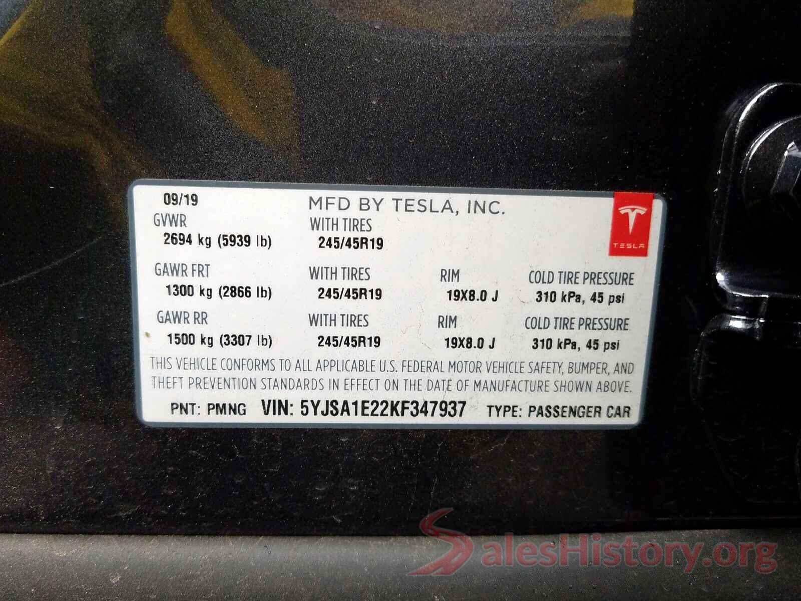 5YJSA1E22KF347937 2019 TESLA MODEL S