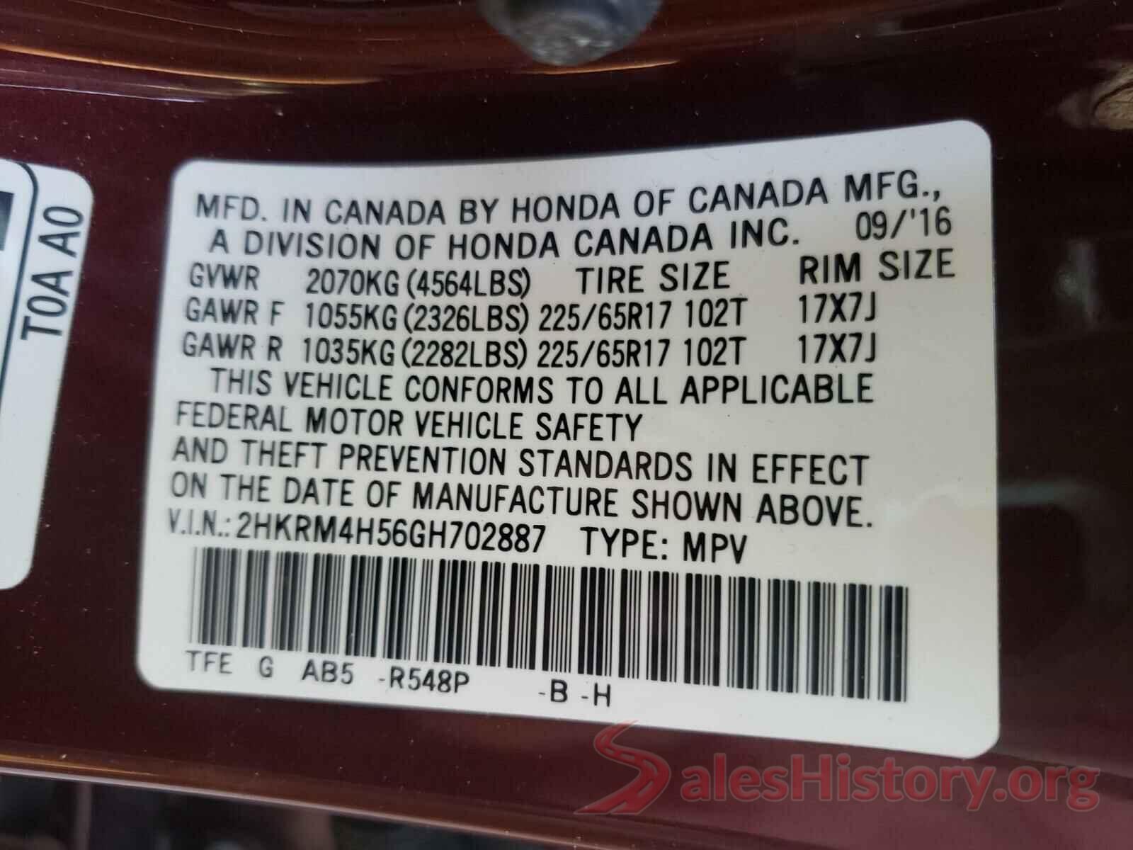 2HKRM4H56GH702887 2016 HONDA CRV