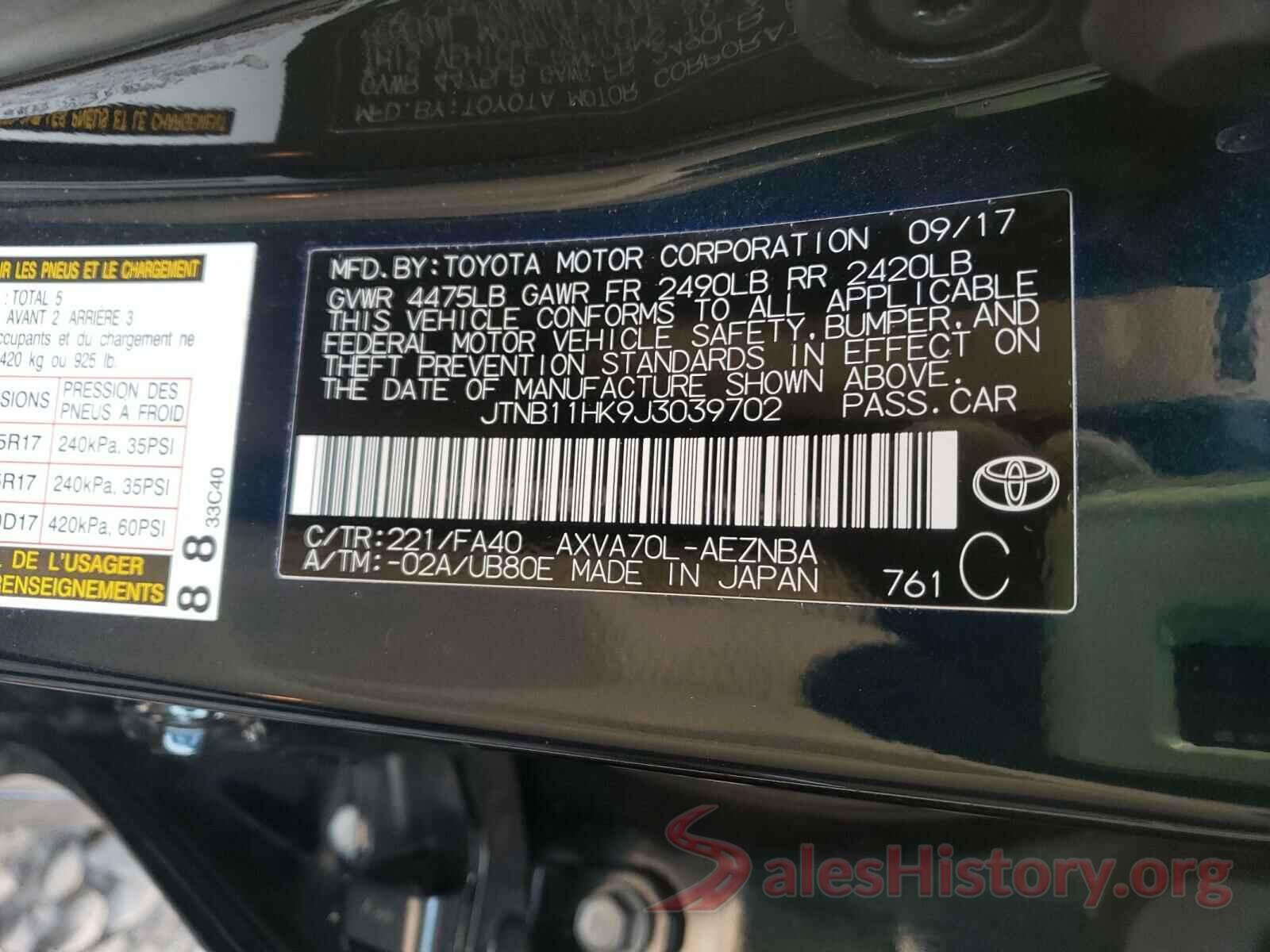 JTNB11HK9J3039702 2018 TOYOTA CAMRY