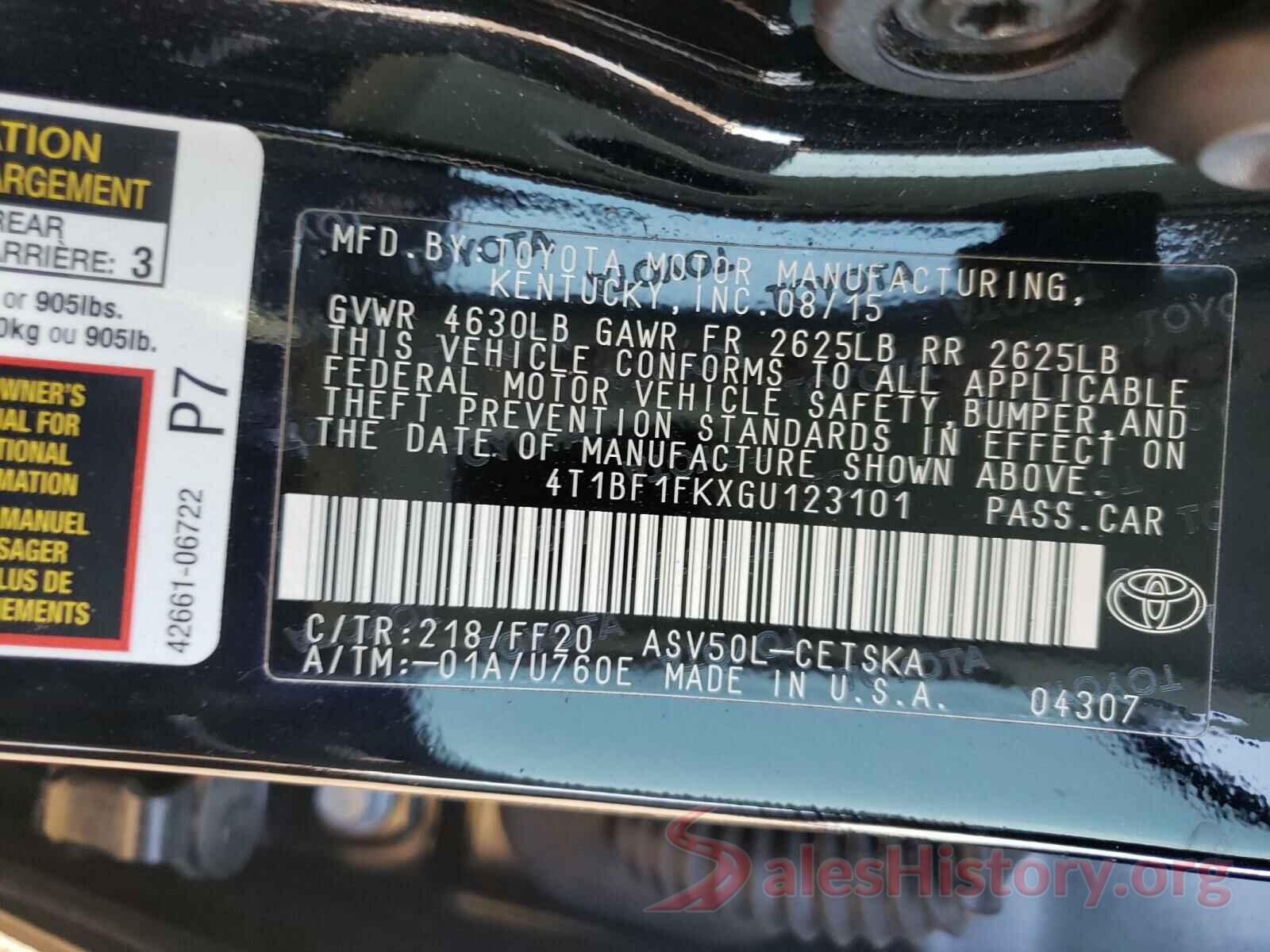 4T1BF1FKXGU123101 2016 TOYOTA CAMRY