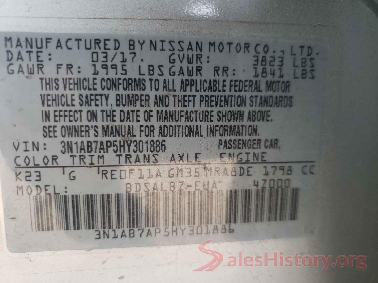 3N1AB7AP5HY301886 2017 NISSAN SENTRA