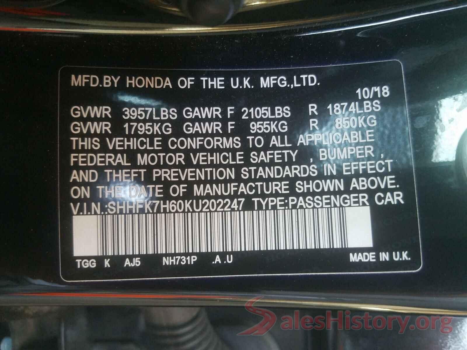 SHHFK7H60KU202247 2019 HONDA CIVIC