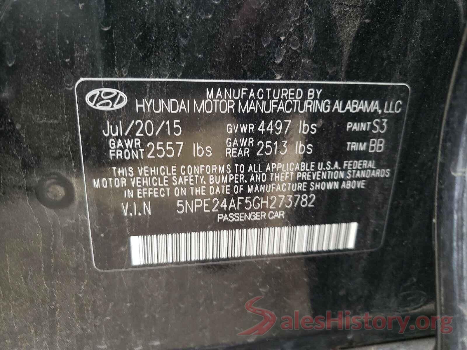 5NPE24AF5GH273782 2016 HYUNDAI SONATA