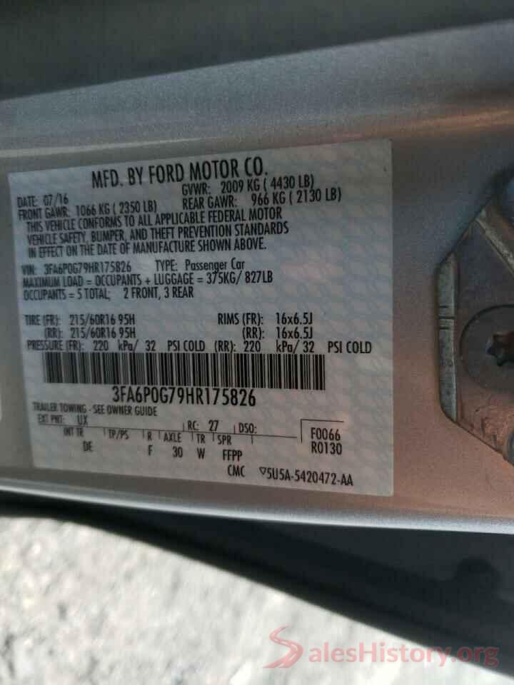 3FA6P0G79HR175826 2017 FORD FUSION