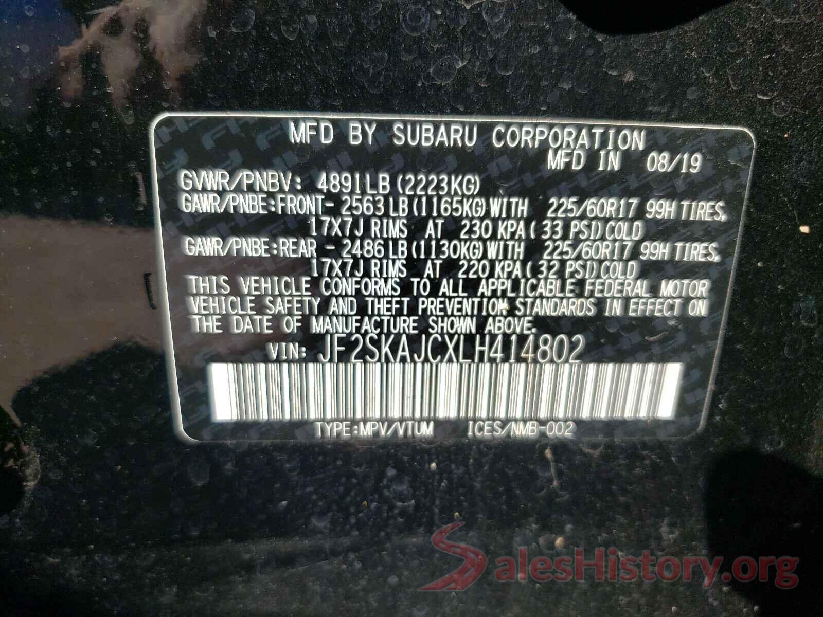 JF2SKAJCXLH414802 2020 SUBARU FORESTER