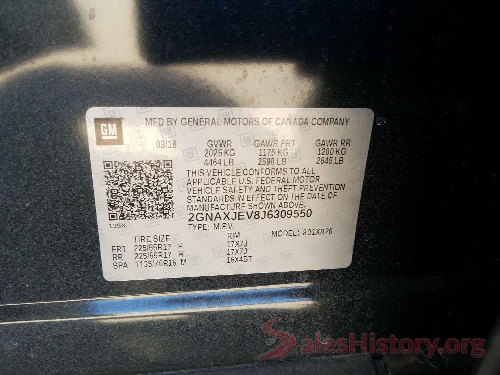 2GNAXJEV8J6309550 2018 CHEVROLET EQUINOX