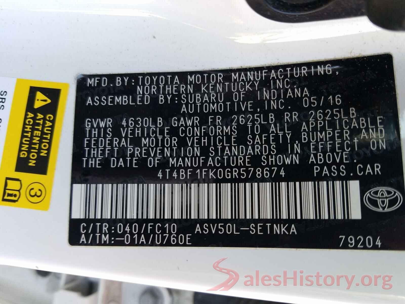 4T4BF1FK0GR578674 2016 TOYOTA CAMRY