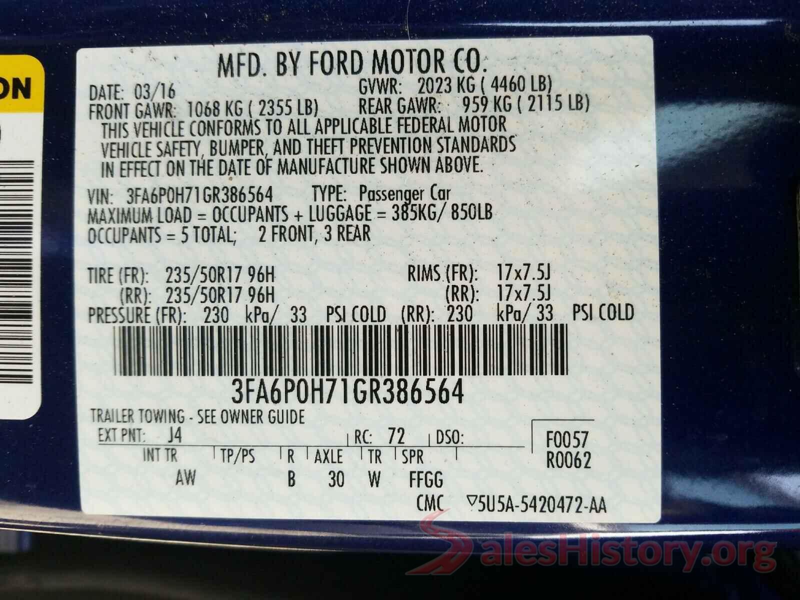 3FA6P0H71GR386564 2016 FORD FUSION