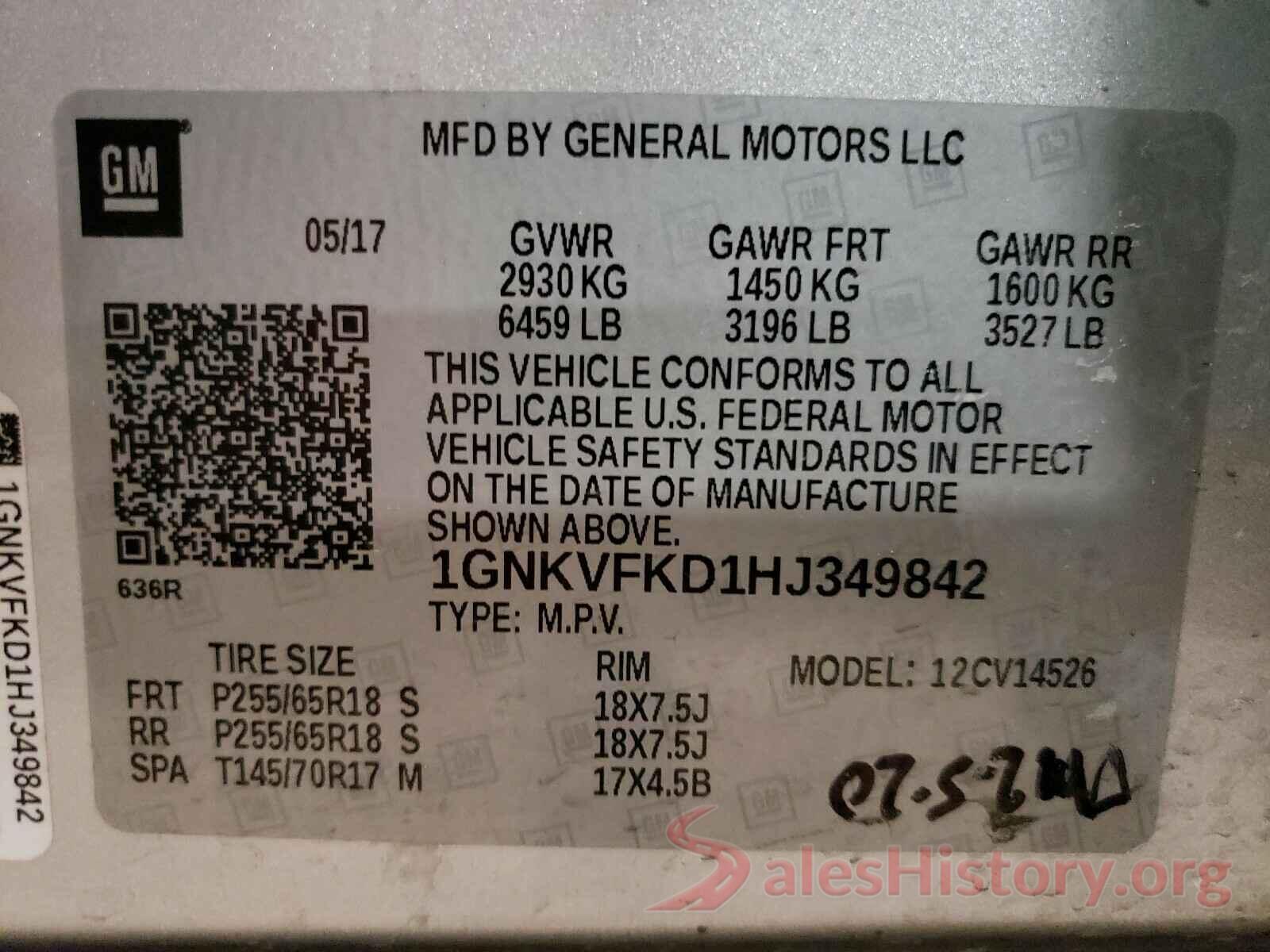 1GNKVFKD1HJ349842 2017 CHEVROLET TRAVERSE