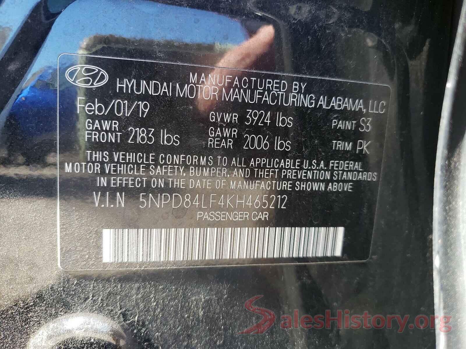 5NPD84LF4KH465212 2019 HYUNDAI ELANTRA