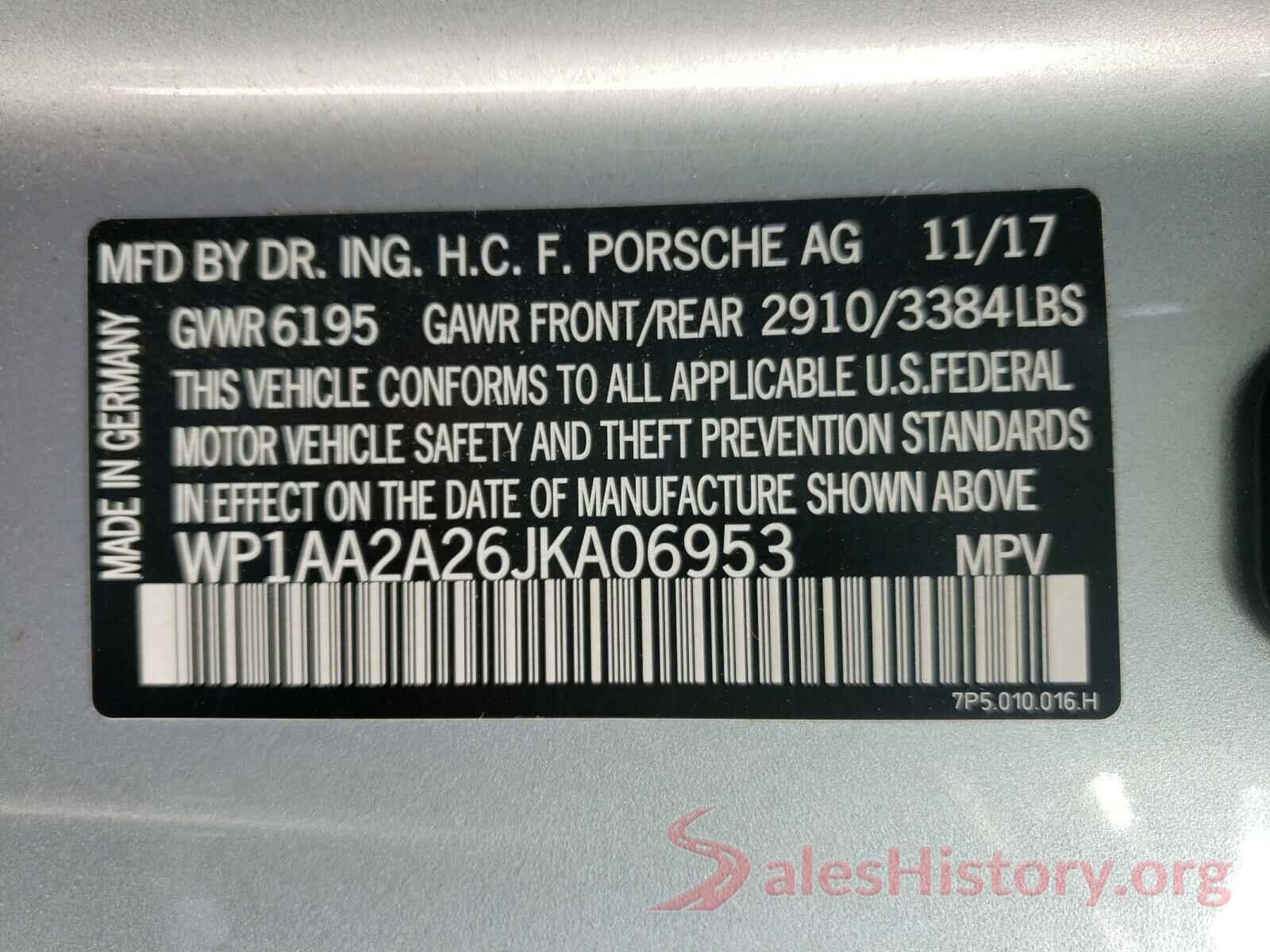 WP1AA2A26JKA06953 2018 PORSCHE CAYENNE