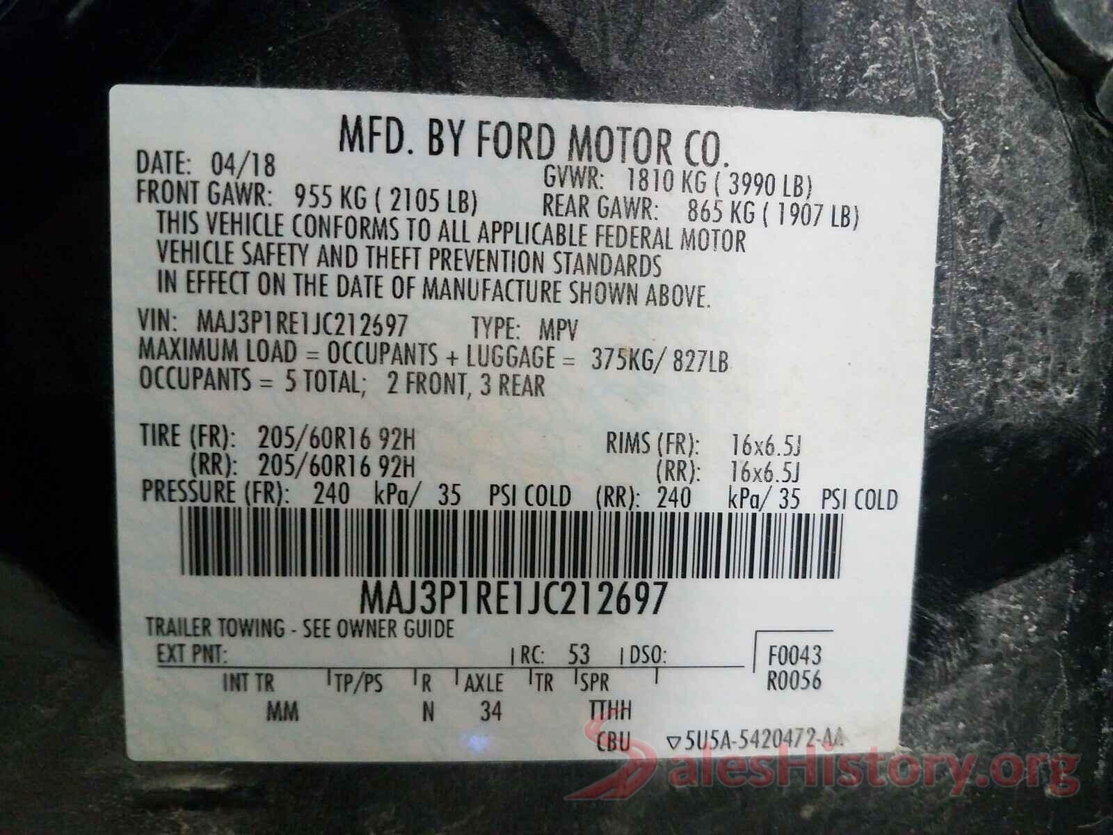 MAJ3P1RE1JC212697 2018 FORD ALL OTHER