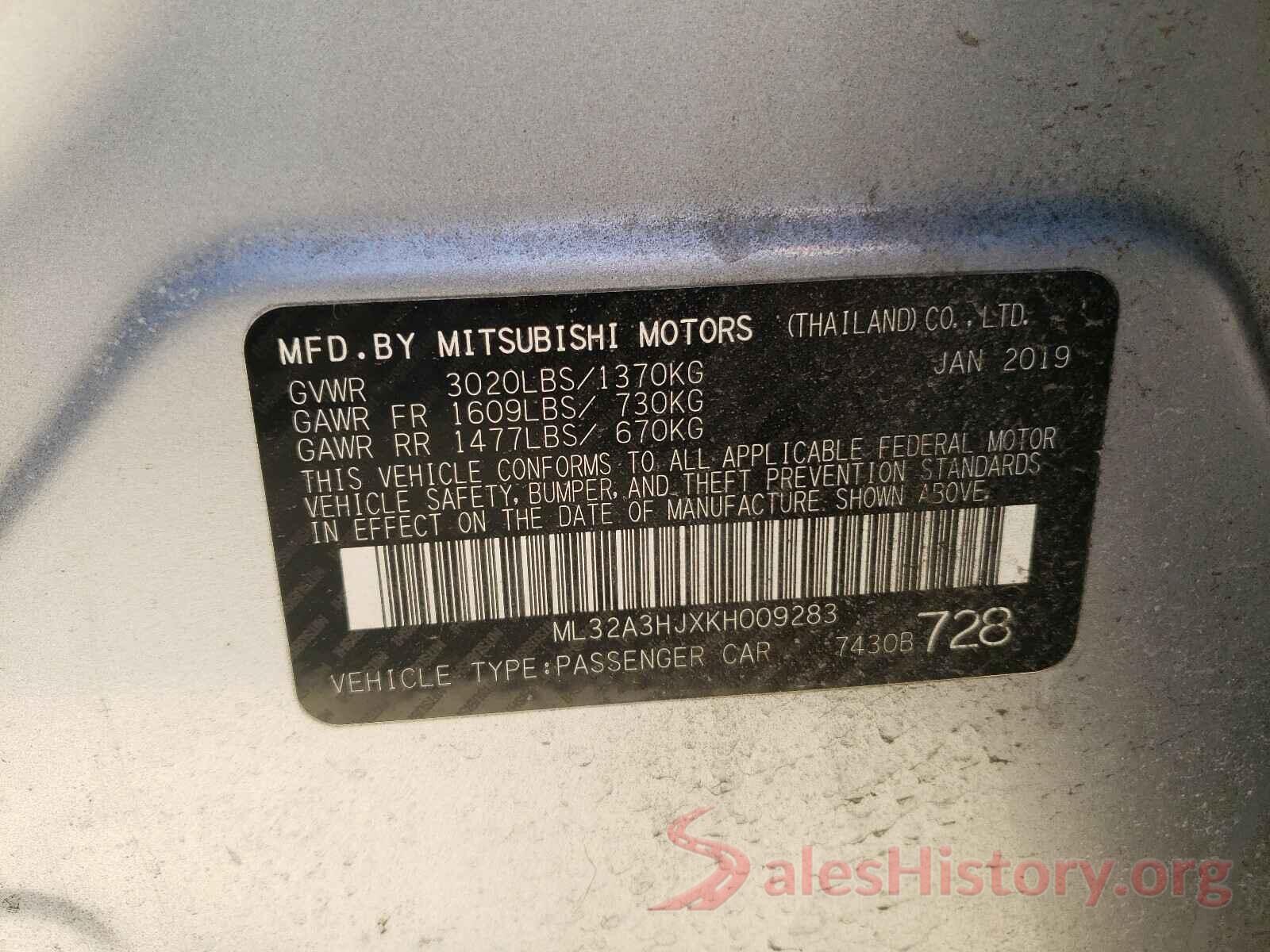 ML32A3HJXKH009283 2019 MITSUBISHI MIRAGE