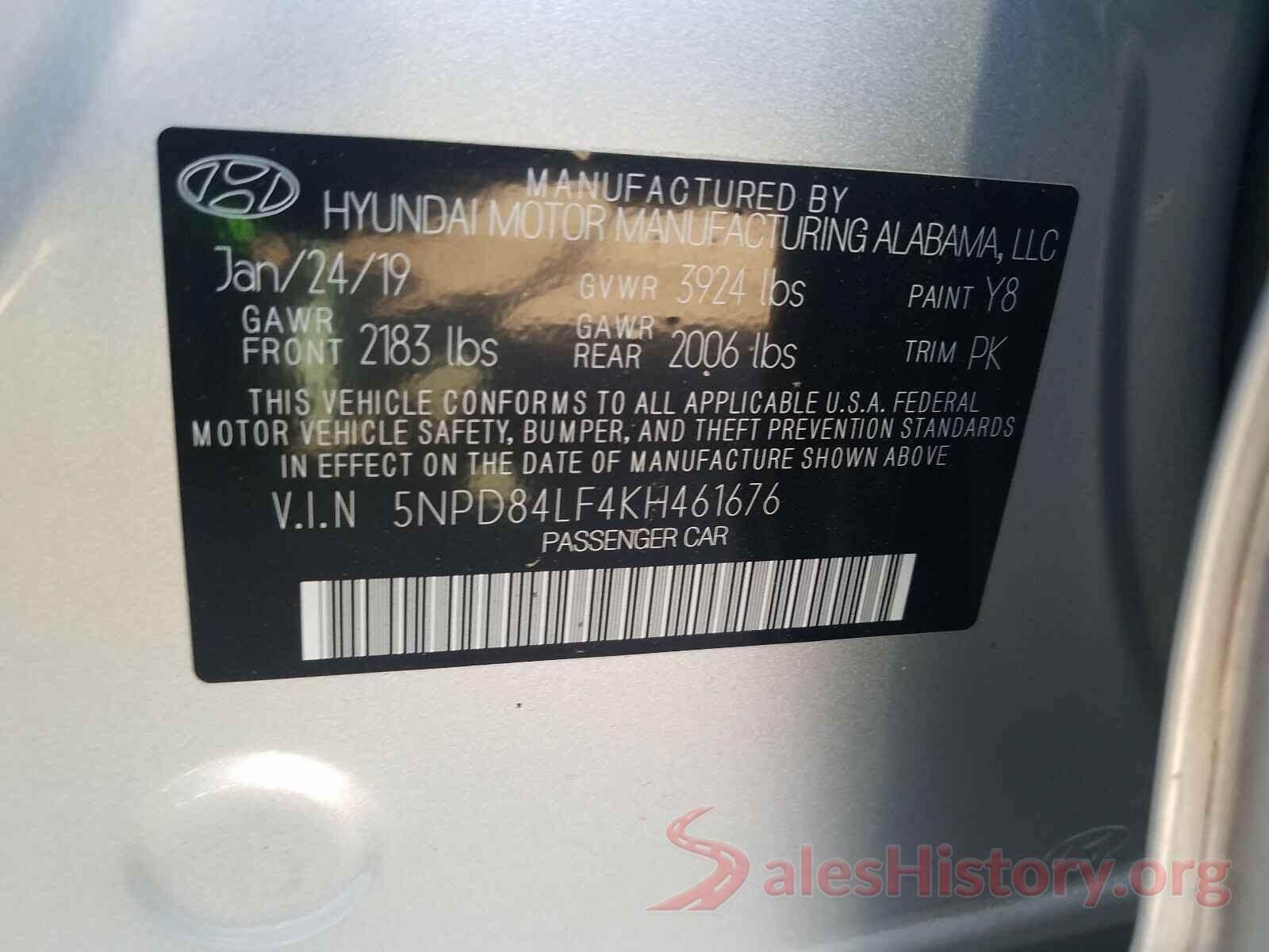 5NPD84LF4KH461676 2019 HYUNDAI ELANTRA