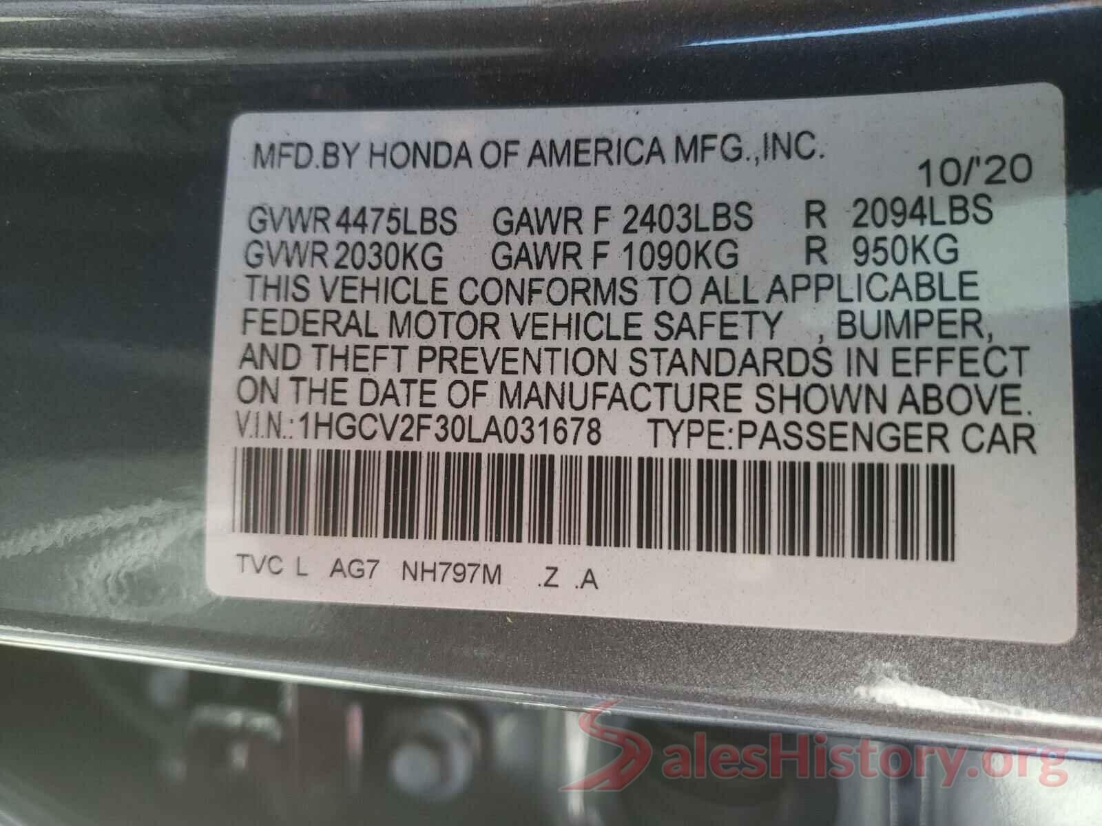 1HGCV2F30LA031678 2020 HONDA ACCORD