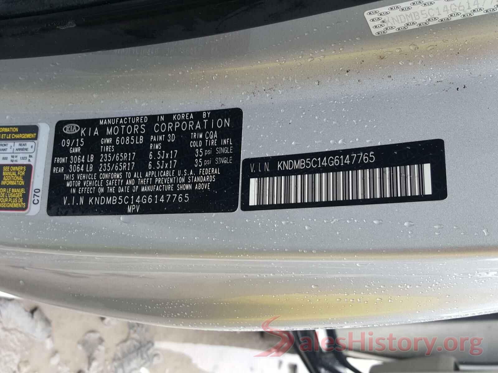 KNDMB5C14G6147765 2016 KIA SEDONA