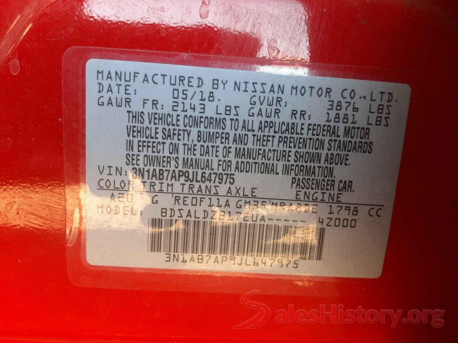 3N1AB7AP9JL647975 2018 NISSAN SENTRA