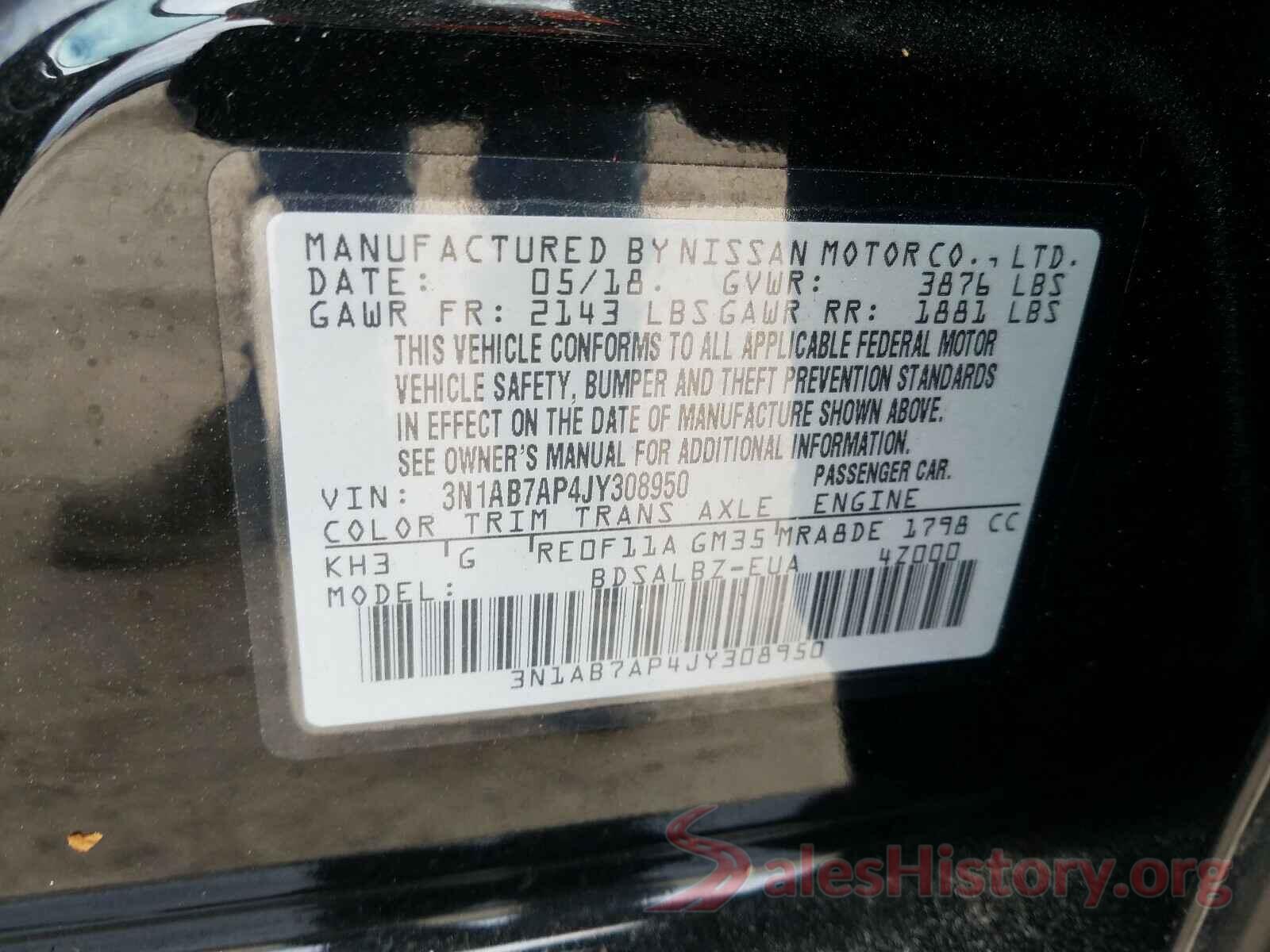 3N1AB7AP4JY308950 2018 NISSAN SENTRA