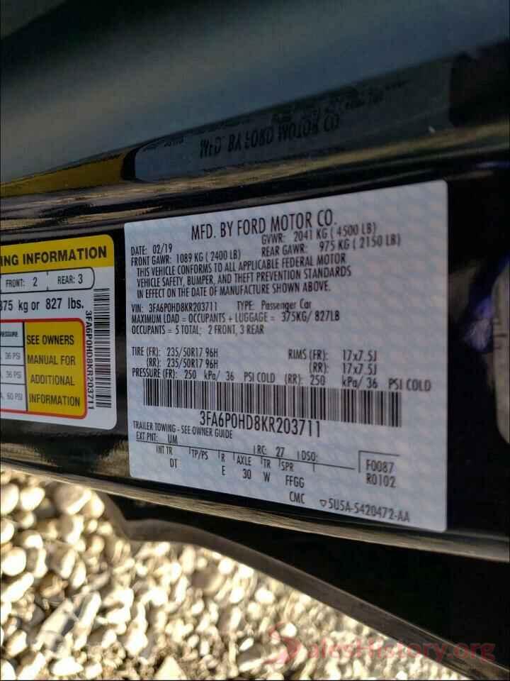 3FA6P0HD8KR203711 2019 FORD FUSION