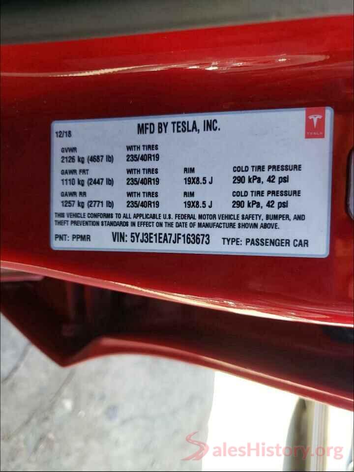 5YJ3E1EA7JF163673 2018 TESLA MODEL 3