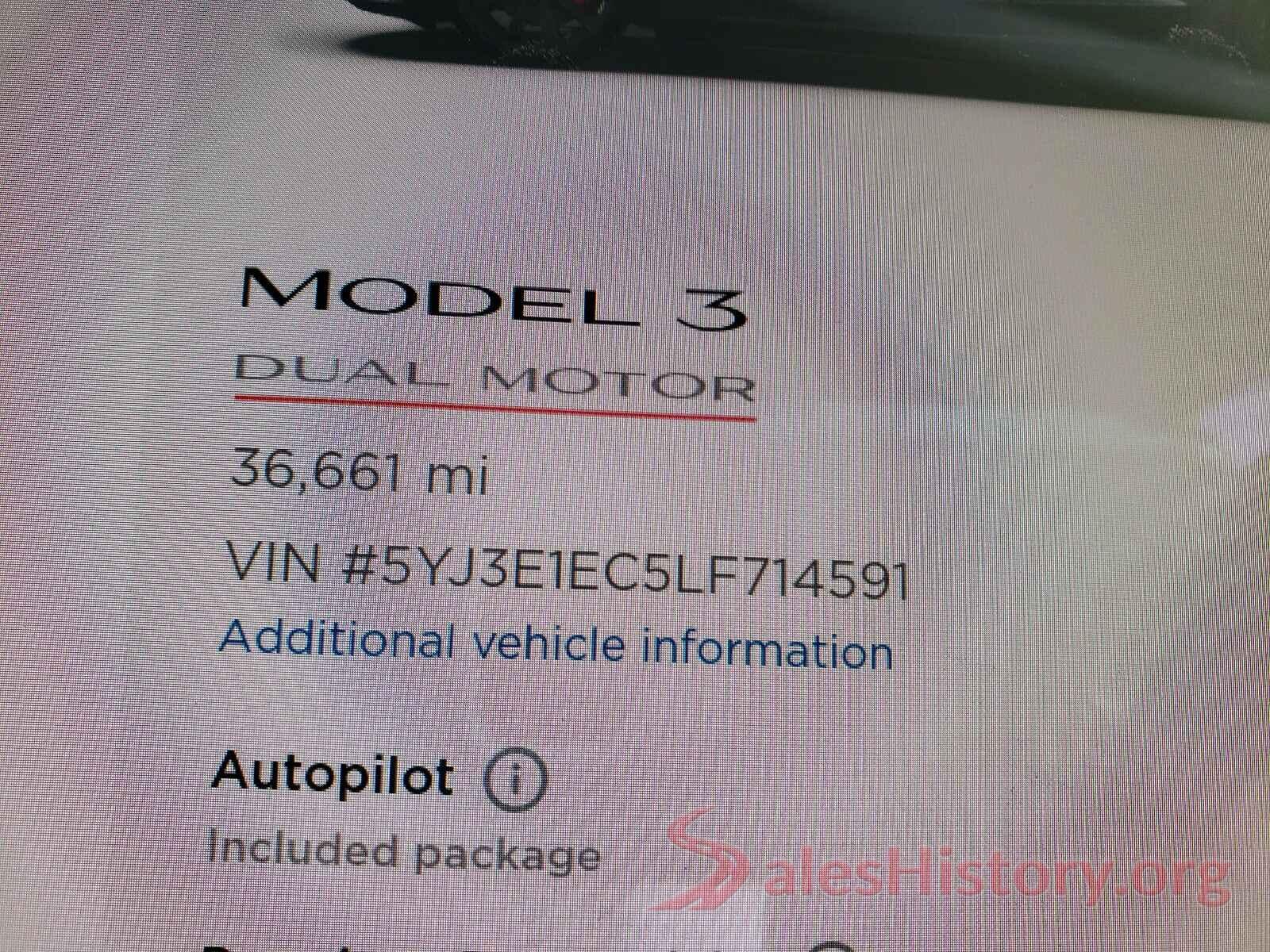 5YJ3E1EC5LF714591 2020 TESLA MODEL 3