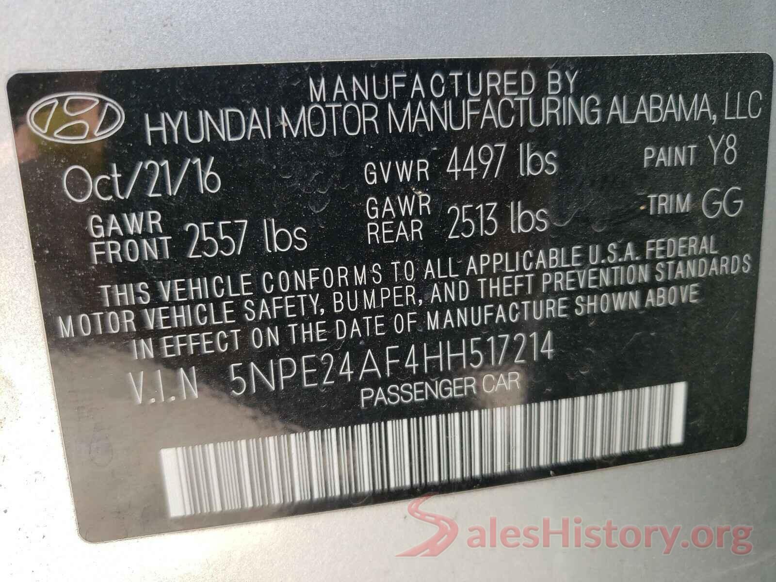 5NPE24AF4HH517214 2017 HYUNDAI SONATA