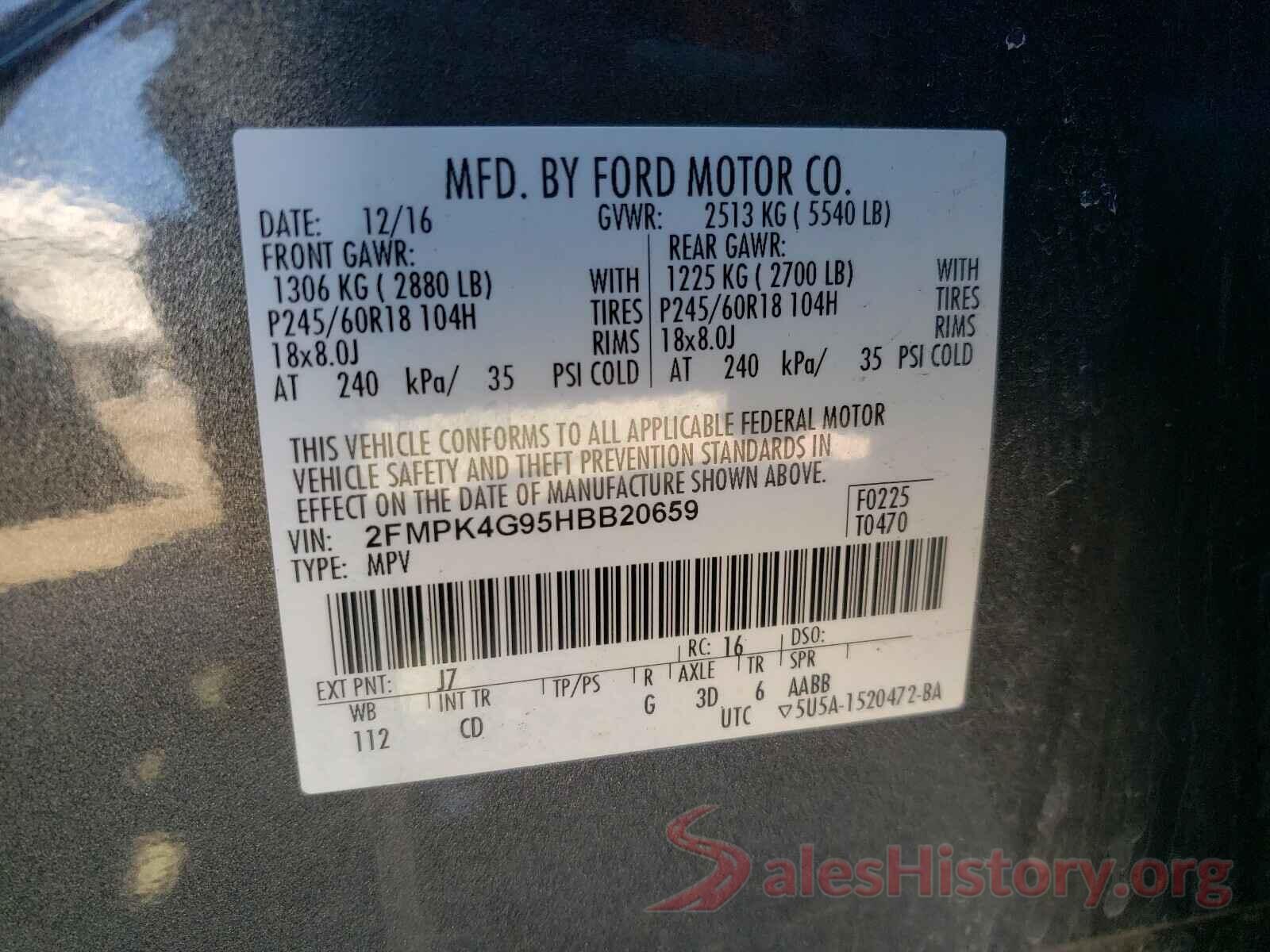 2FMPK4G95HBB20659 2017 FORD EDGE