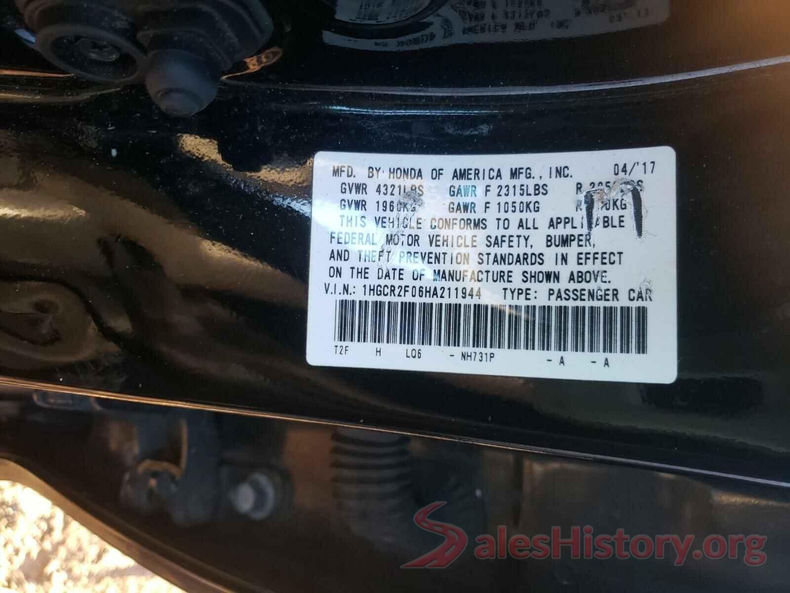 1HGCR2F06HA211944 2017 HONDA ACCORD