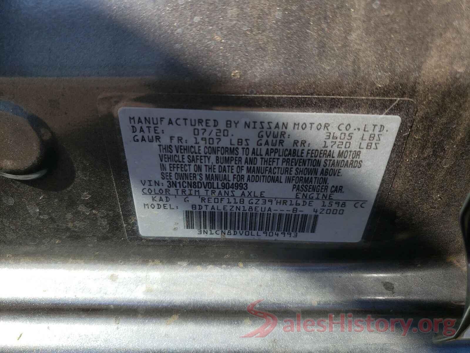 3N1CN8DV0LL904993 2020 NISSAN VERSA