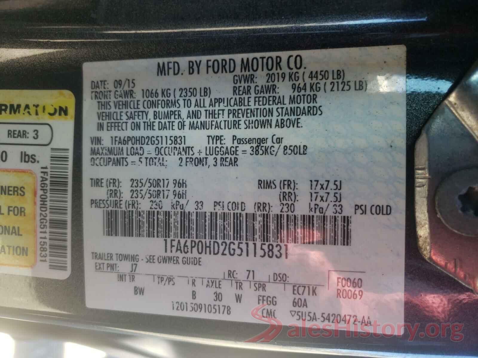 1FA6P0HD2G5115831 2016 FORD FUSION