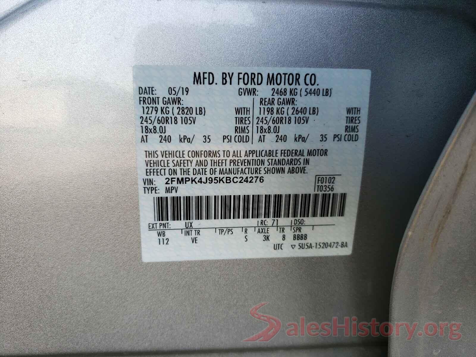 2FMPK4J95KBC24276 2019 FORD EDGE