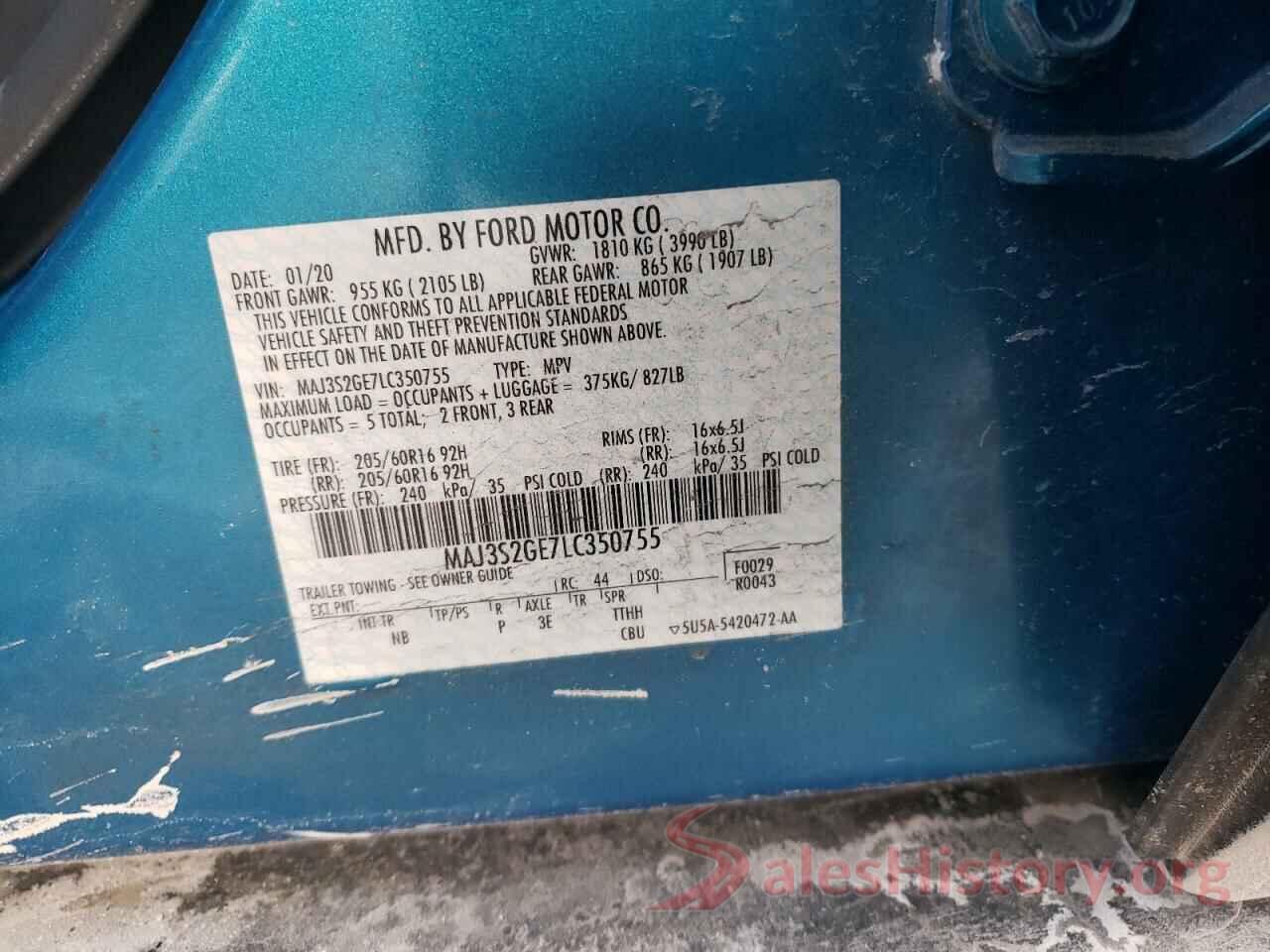 MAJ3S2GE7LC350755 2020 FORD ECOSPORT