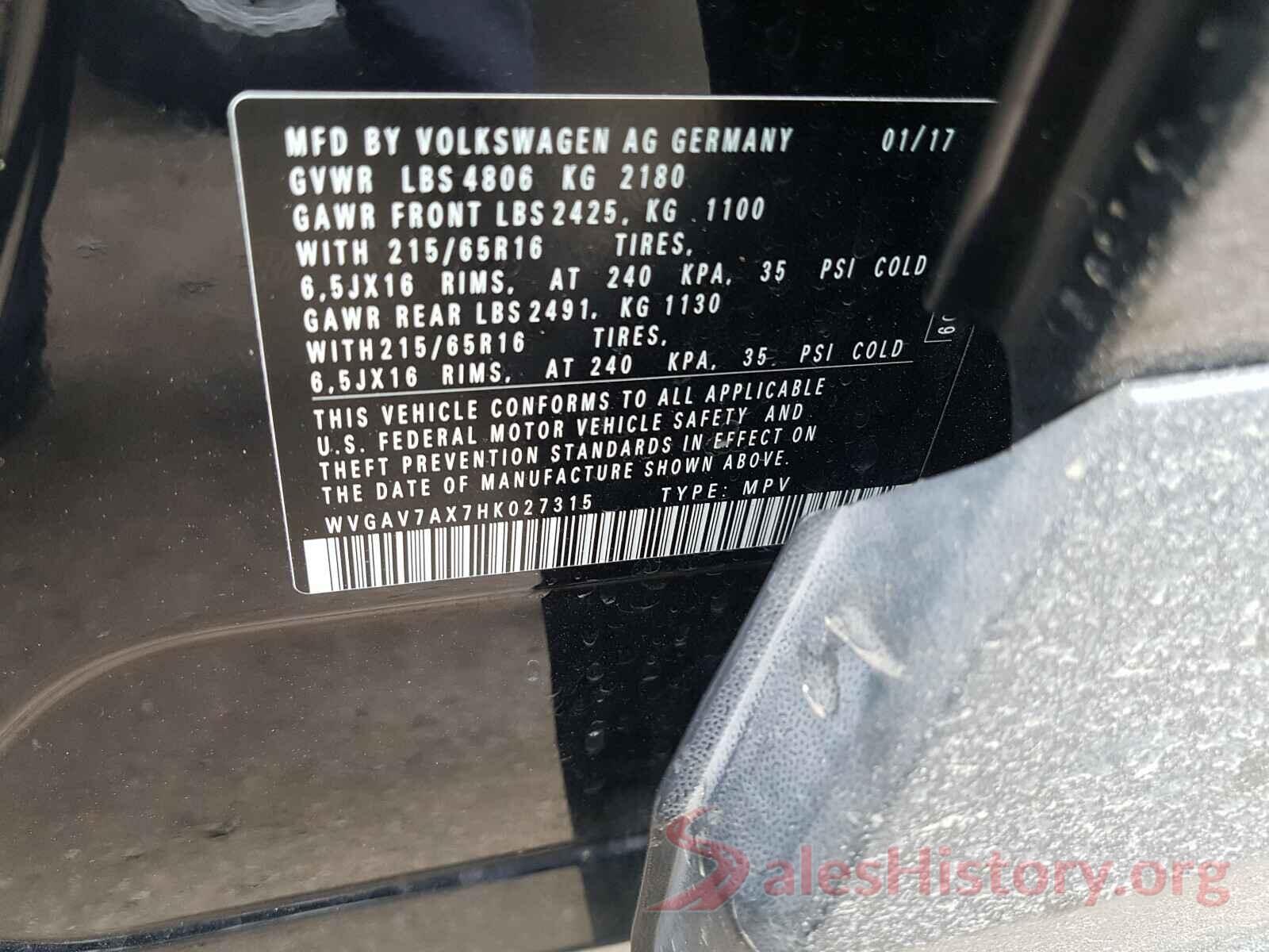 WVGAV7AX7HK027315 2017 VOLKSWAGEN TIGUAN