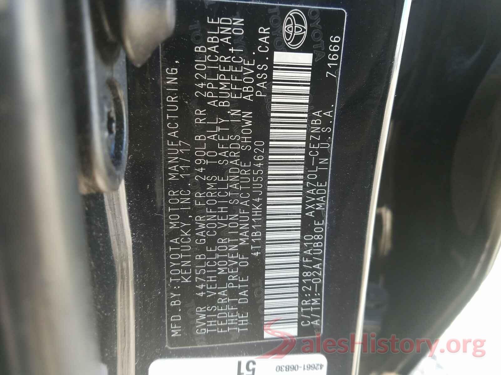 4T1B11HK4JU554620 2018 TOYOTA CAMRY