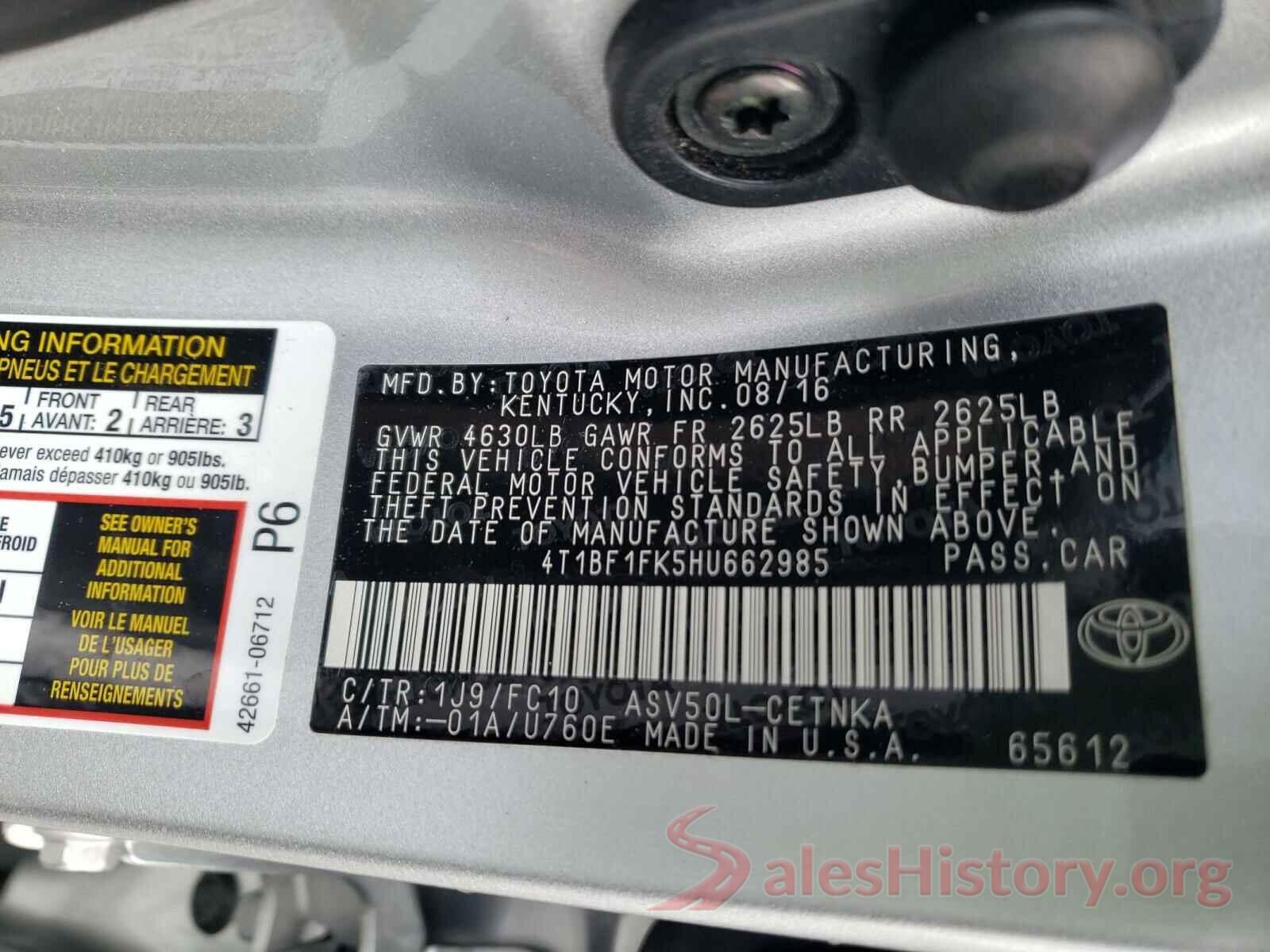 4T1BF1FK5HU662985 2017 TOYOTA CAMRY