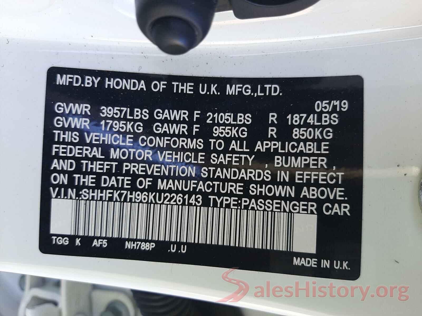 SHHFK7H96KU226143 2019 HONDA CIVIC