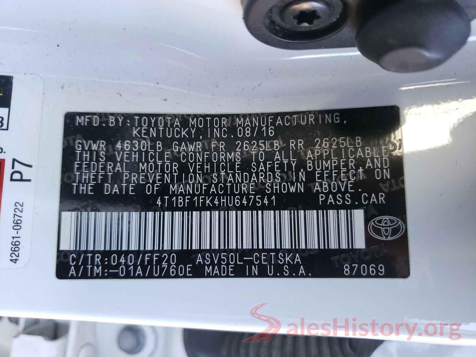 4T1BF1FK4HU647541 2017 TOYOTA CAMRY