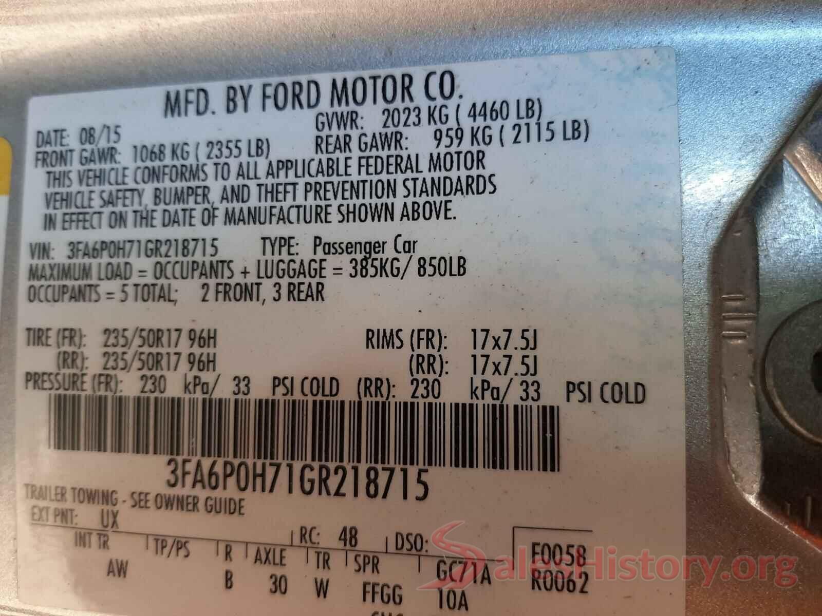 3FA6P0H71GR218715 2016 FORD FUSION