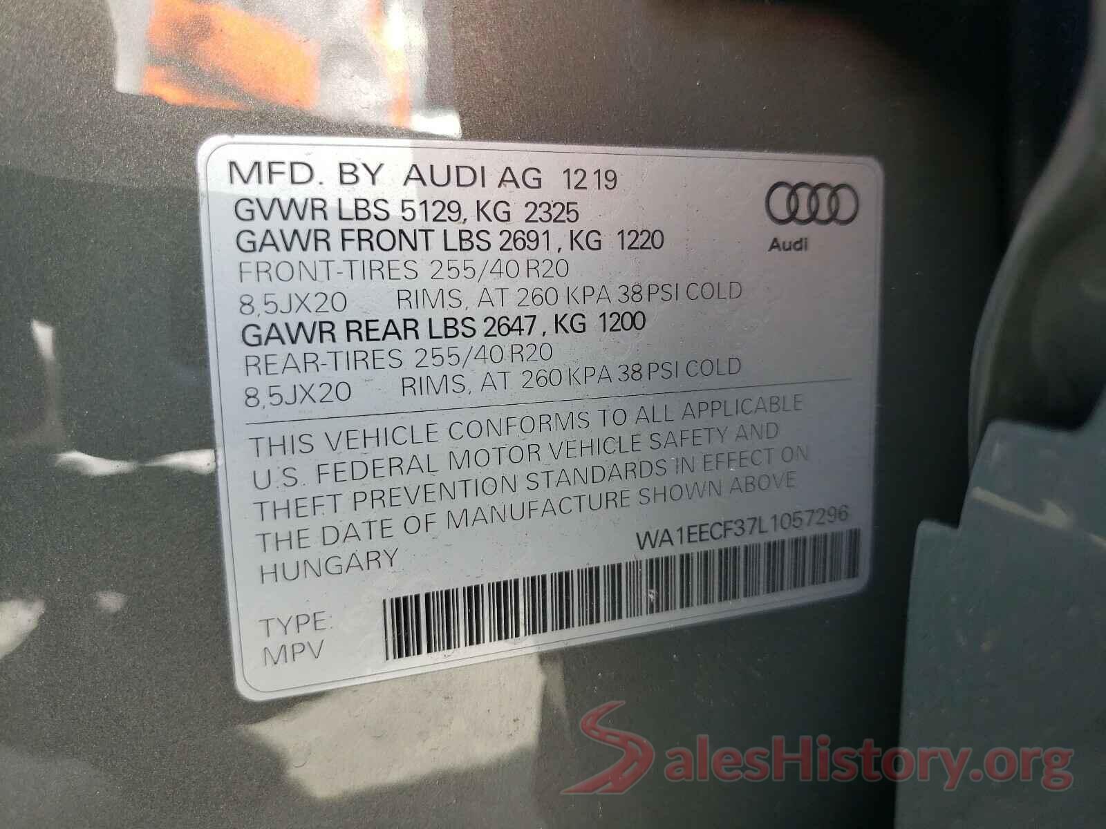 WA1EECF37L1057296 2020 AUDI Q3