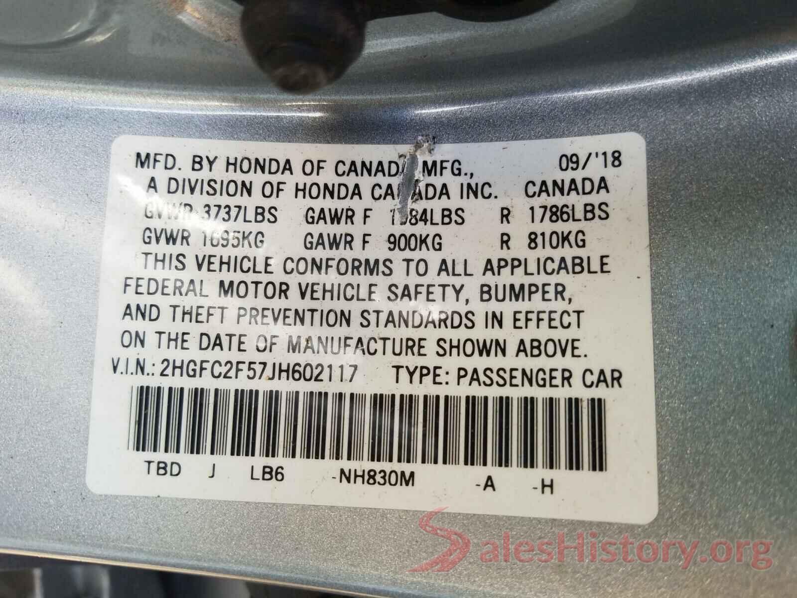 2HGFC2F57JH602117 2018 HONDA CIVIC