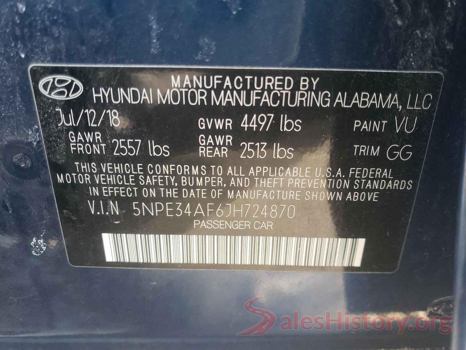 5NPE34AF6JH724870 2018 HYUNDAI SONATA